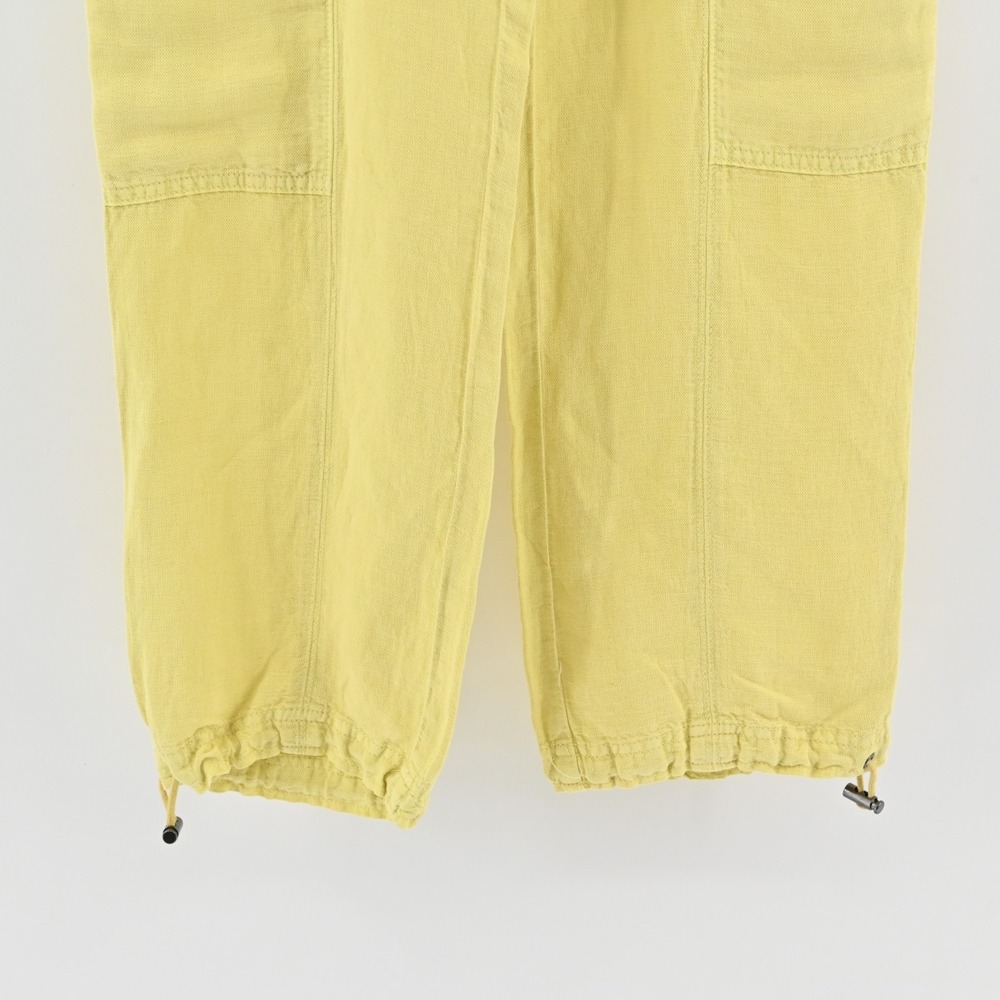 Nicole Miller Womens Yellow Cargo Pants Size XS Linen Blend Crop Cinch Hem - Picture 9 of 11